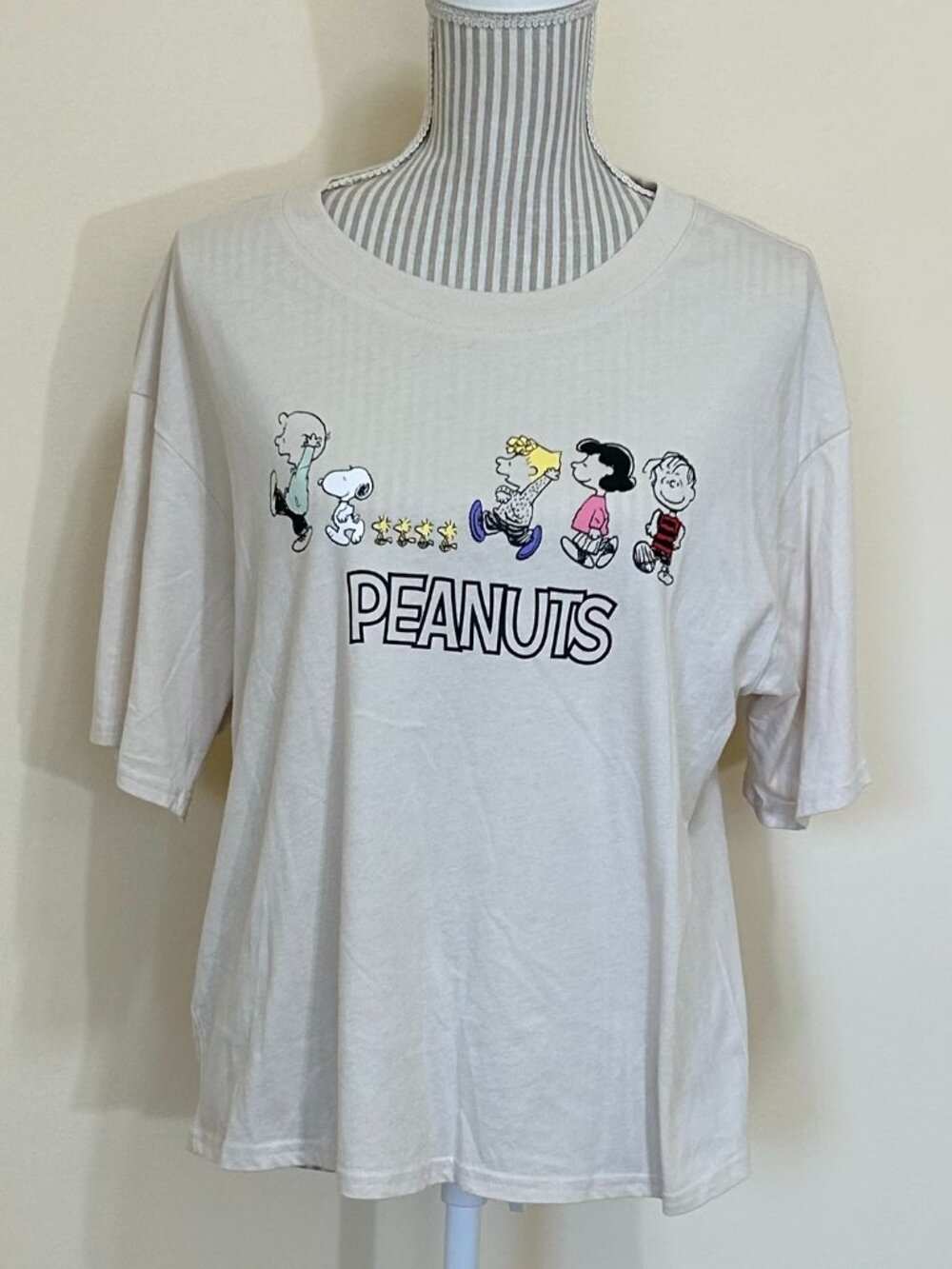PEANUTS Short Sleeve T-Shirt with Logo Graphic Cream Colour Size L